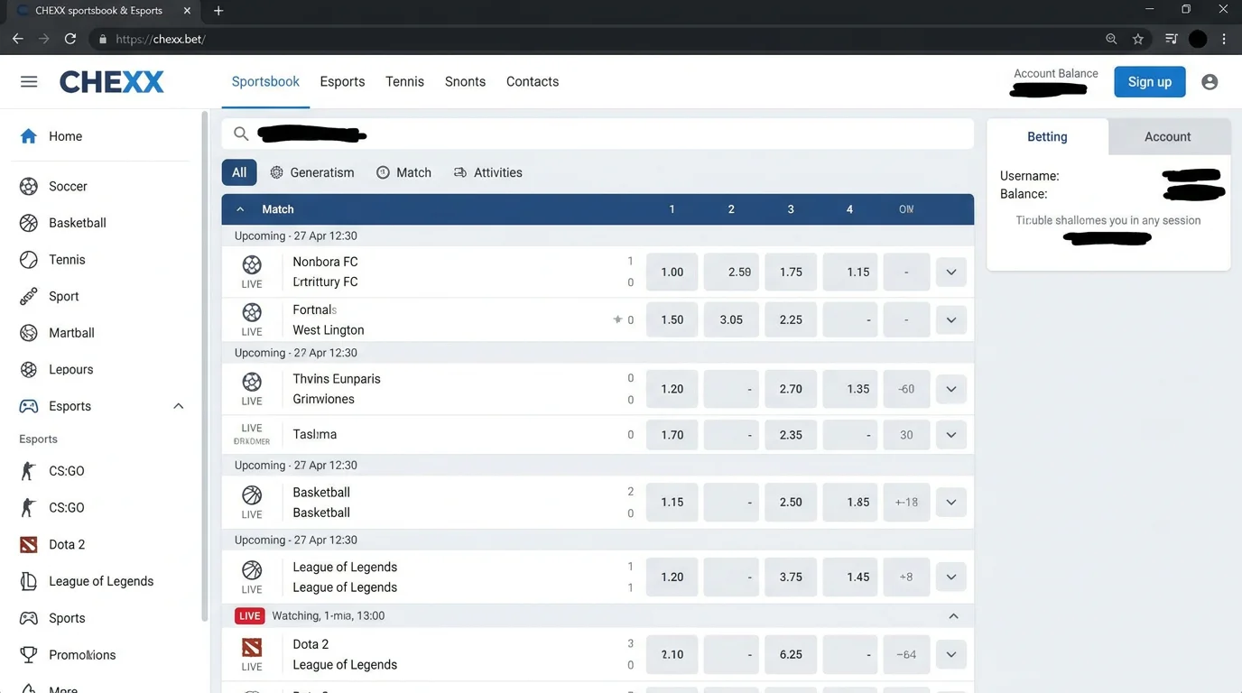 Sportsbook a e-sports rozhranie CHEXX