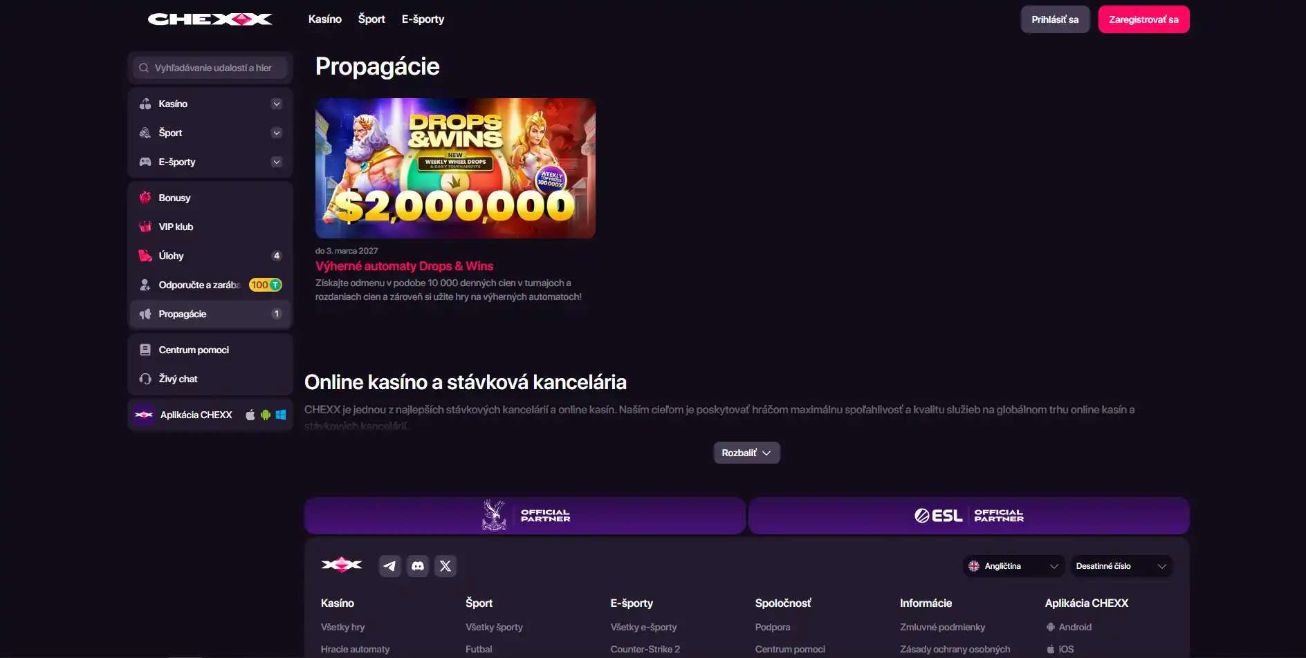 Promo sekcia CHEXX s kartami aktuálnych akcií